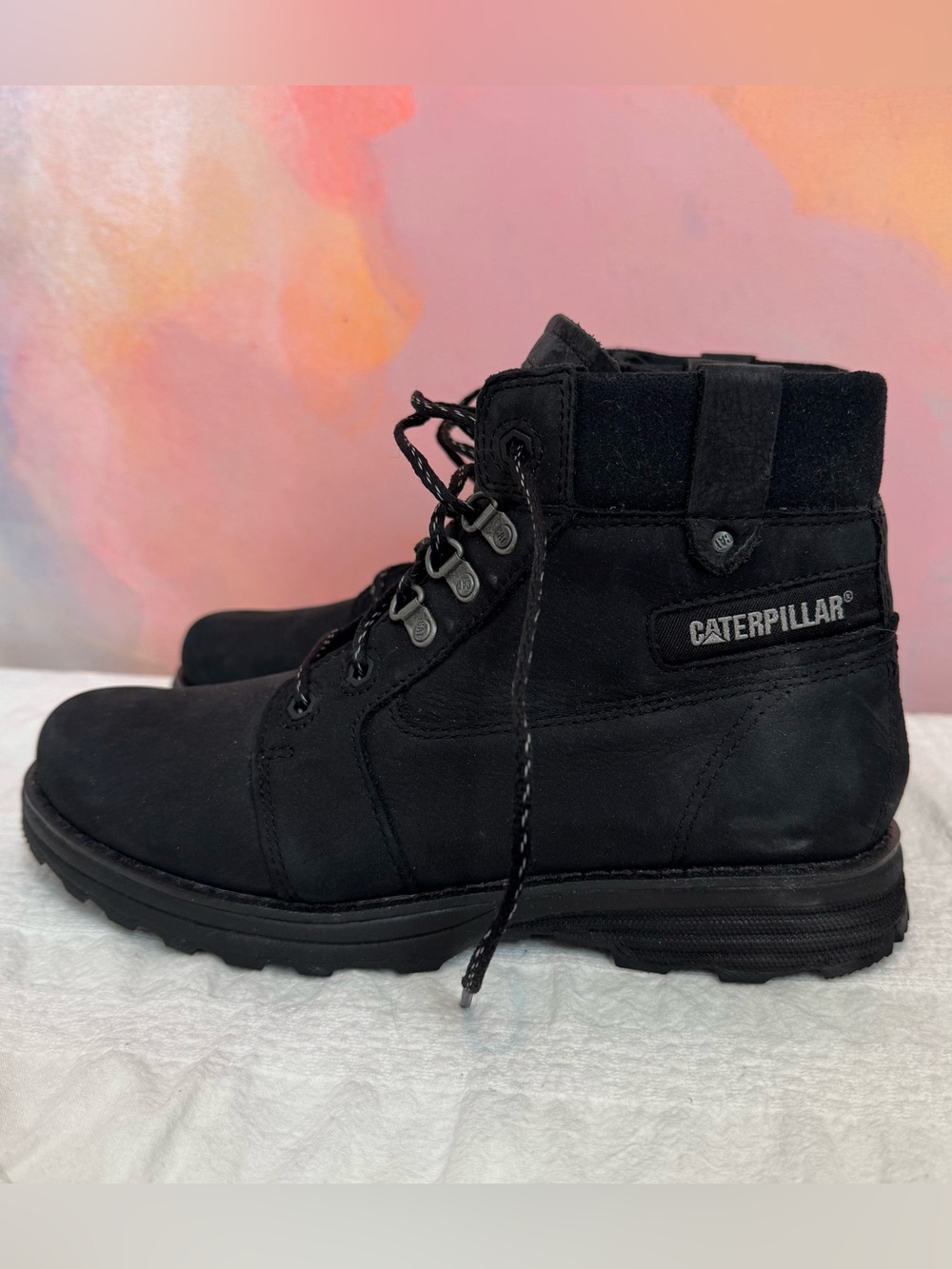 Caterpillar Black Lace-Up Work Boots - Picture 2 of 5